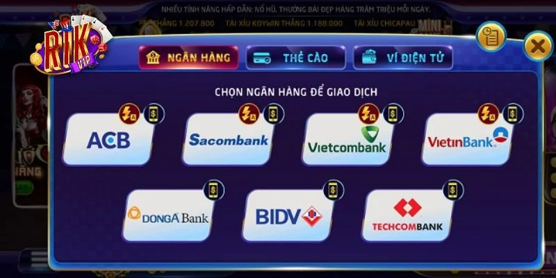 Nạp Tiền RIKVIP: Chi Tiết Chỉ Dẫn Nạp Vốn Mới Nhất 2025 1 RIKVIP cho phép người chơi nạp tiền vào tài khoản với nhiều ngân hàng.